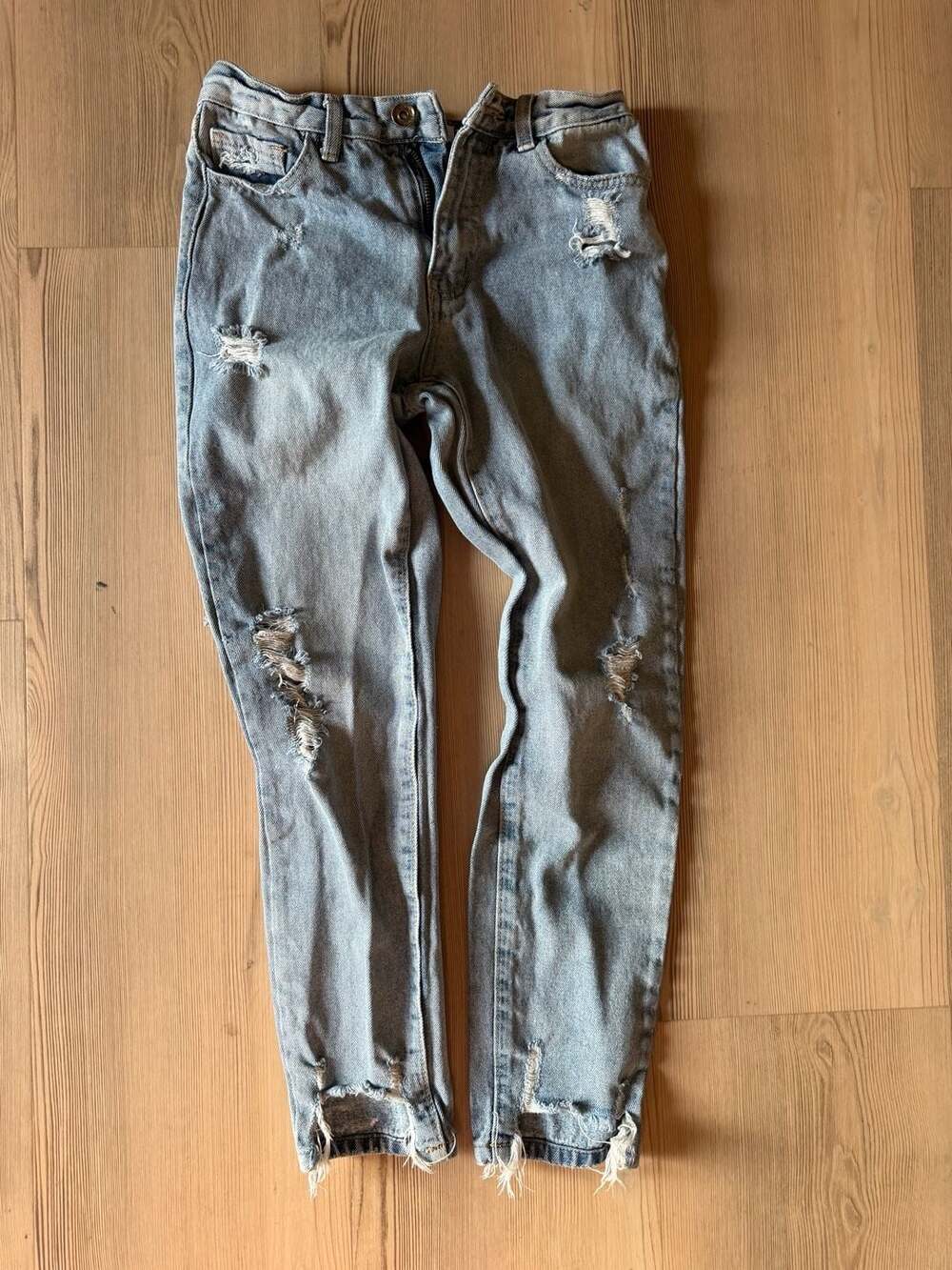 Skinny Fries Denim Distressed Light Wash Mom Jeans